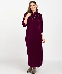 Classic Velvet Embroidered Nighty for Women-thumb3