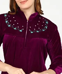 Classic Velvet Embroidered Nighty for Women-thumb2