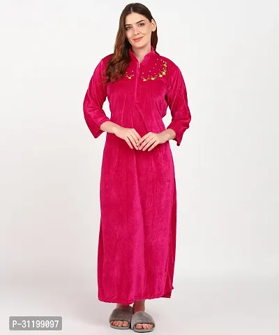 Classic Velvet Embroidered Nighty for Women-thumb0