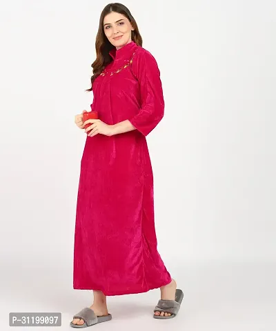 Classic Velvet Embroidered Nighty for Women-thumb3