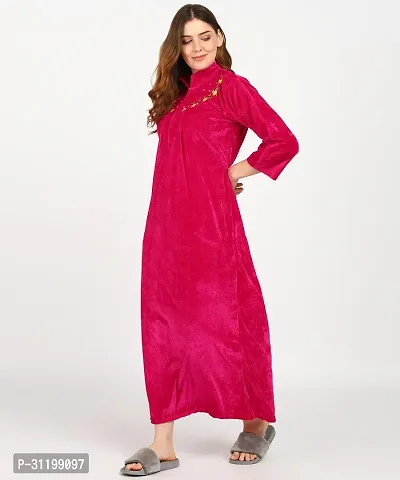 Classic Velvet Embroidered Nighty for Women-thumb4