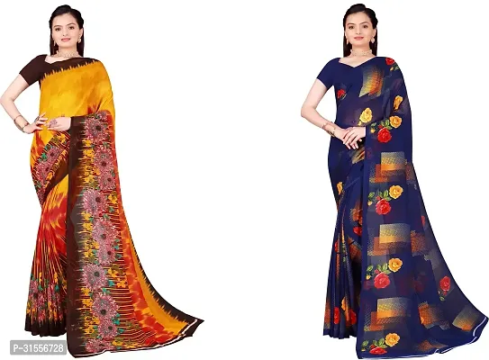 Stylish Fancy Georgette Saree With Blouse Piece Combo For Women Pack Of 2-thumb0