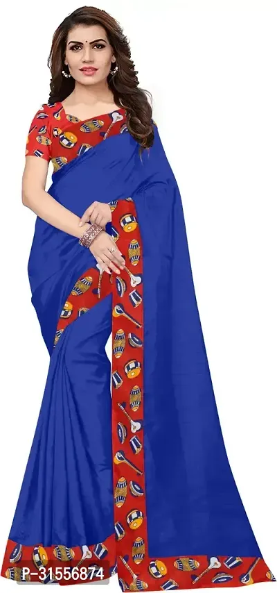 Stylish Fancy Silk Blend Saree With Blouse Piece For Women-thumb0