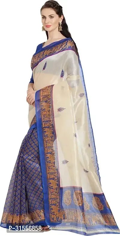 Stylish Fancy Silk Blend Saree With Blouse Piece For Women-thumb3