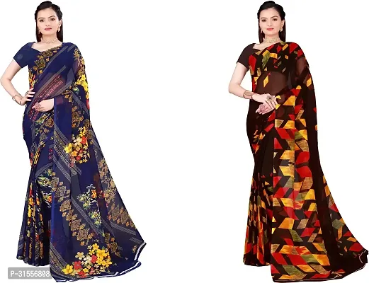 Stylish Fancy Georgette Saree With Blouse Piece Combo For Women Pack Of 2-thumb0