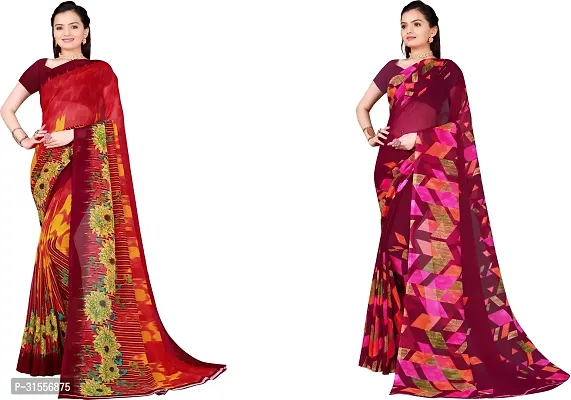 Stylish Fancy Georgette Saree With Blouse Piece Combo For Women Pack Of 2-thumb0