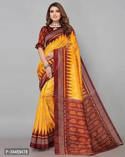 Stylish Yellow Art Silk Printed Saree with Blouse piece For Women-thumb0