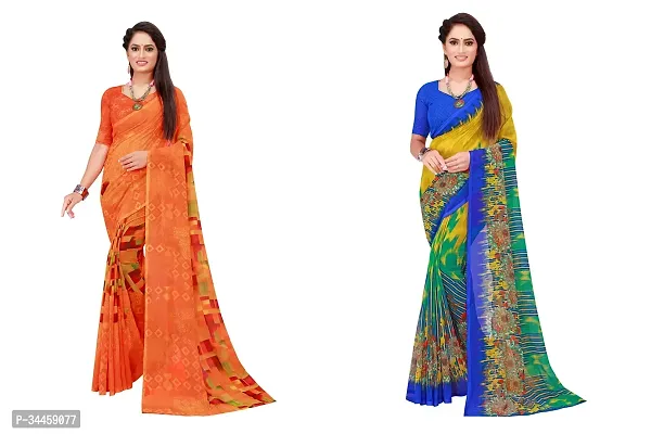 Stylish Multicoloured Georgette Printed Saree with Blouse piece For Women Pack Of 2