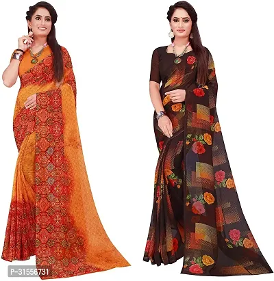 Stylish Fancy Georgette Saree With Blouse Piece Combo For Women Pack Of 2-thumb0