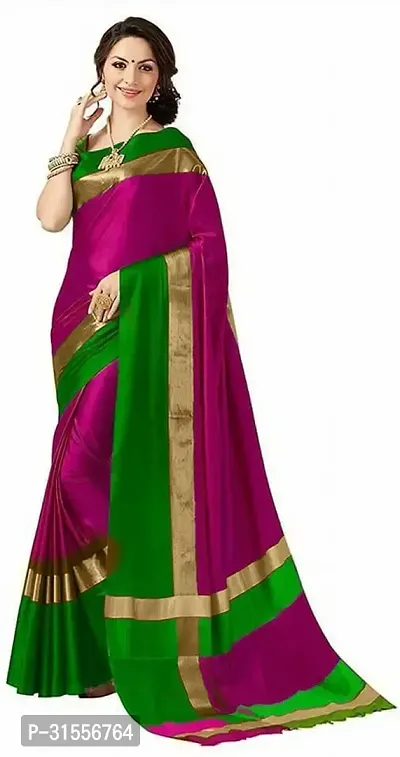 Stylish Fancy Cotton Silk Saree With Blouse Piece For Women-thumb0