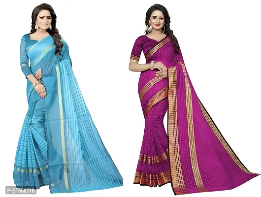 Stylish Fancy Cotton Silk Saree With Blouse Piece Combo For Women Pack Of 2-thumb0