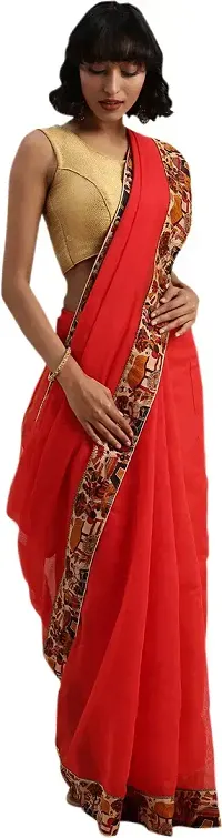 Stylish Fancy Cotton Blend Saree With Blouse Piece For Women-thumb2