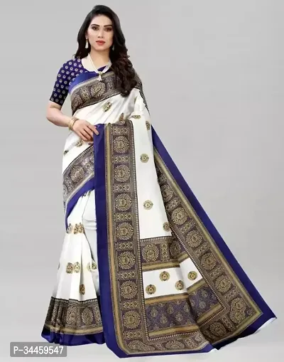 Stylish White Art Silk Printed Saree with Blouse piece For Women-thumb0