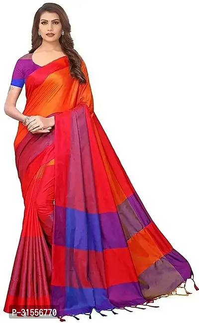 Stylish Fancy Silk Blend Saree With Blouse Piece For Women-thumb0