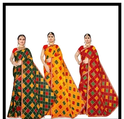 Classic Georgette Checked Saree with Blouse piece, Pack of 3