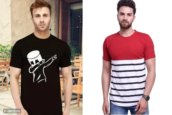 Stylish Multicoloured Cotton Short Sleeves Round Neck Tees For Men Pack Of 2