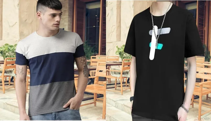 Stylish Half Sleeve Round Neck Tees For Men Pack Of 2