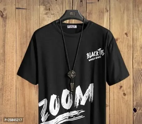 Stylish Black Cotton Printed Round Neck T-shirt For Men-thumb0