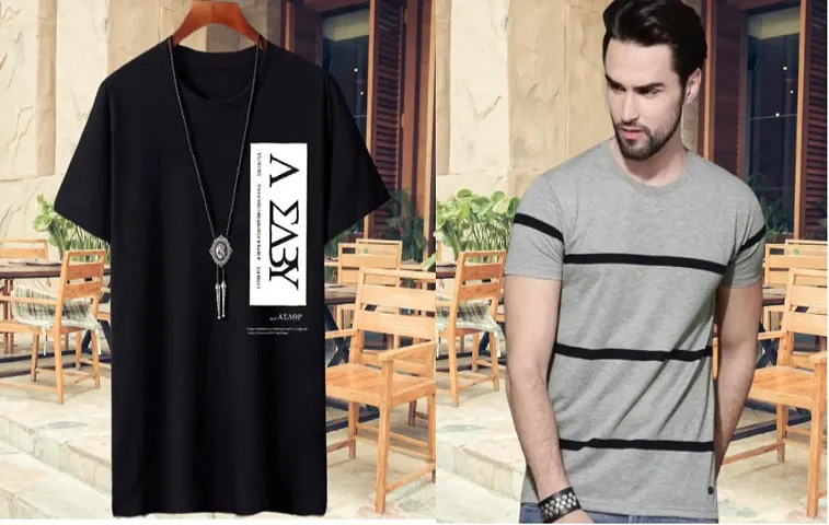 Stylish Short Sleeves Round Neck Tees For Men Pack Of 2