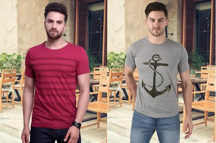 Stylish Short Sleeves Round Neck Tees For Men Pack Of 2