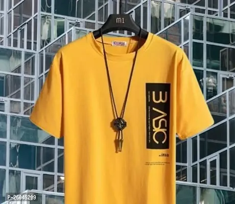 Stylish Yellow Cotton Printed Round Neck T-shirt For Men-thumb0