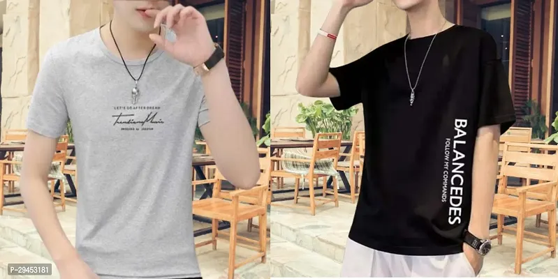 Stylish Cotton Half Sleeve Round Neck Tees For Men Pack Of 2