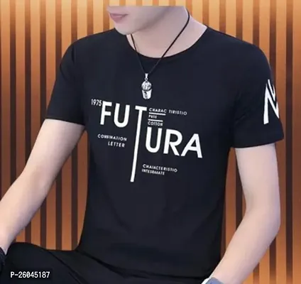 Stylish Black Cotton Printed Round Neck T-shirt For Men-thumb0