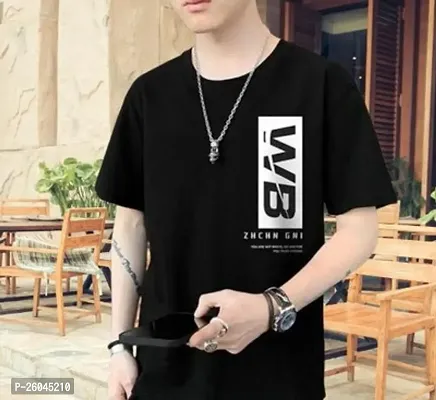 Stylish Black Cotton Printed Round Neck T-shirt For Men-thumb0