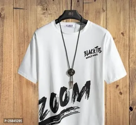 Stylish White Cotton Printed Round Neck T-shirt For Men