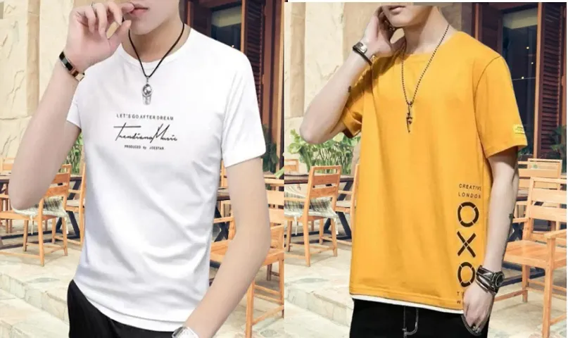 Stylish Short Sleeves Round Neck Tees For Men Pack Of 2