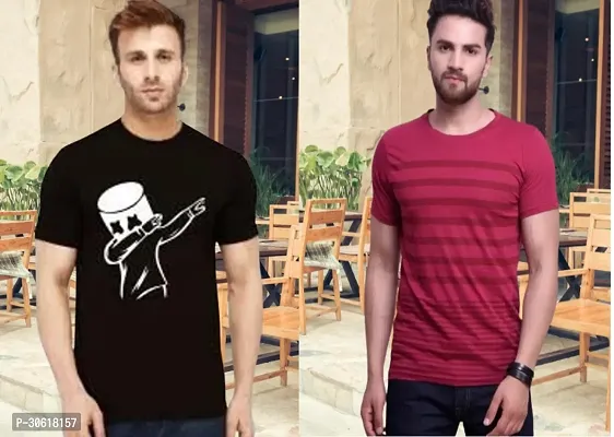 Stylish Multicoloured Cotton Short Sleeves Round Neck Tees For Men Pack Of 2