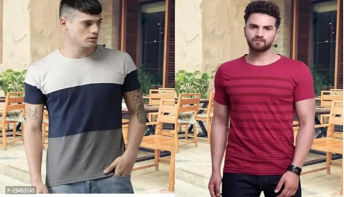 Stylish Cotton Half Sleeve Round Neck Tees For Men Pack Of 2