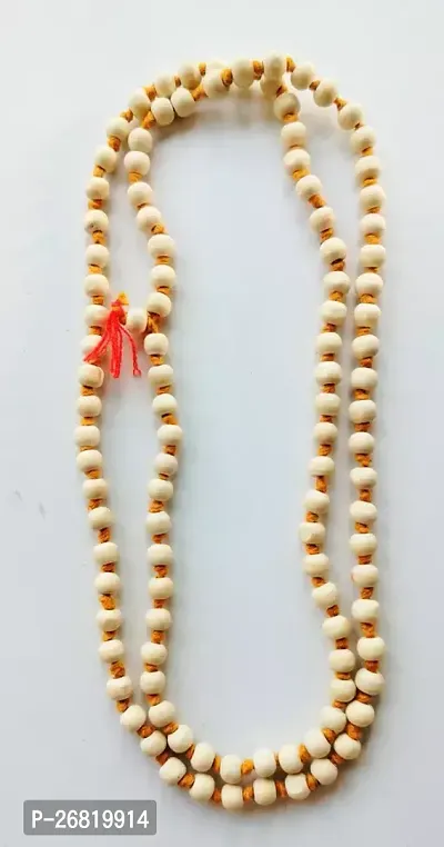 Original 108 White Beads Tulsi Jaap Mala For Mantra Japa Wood Chain