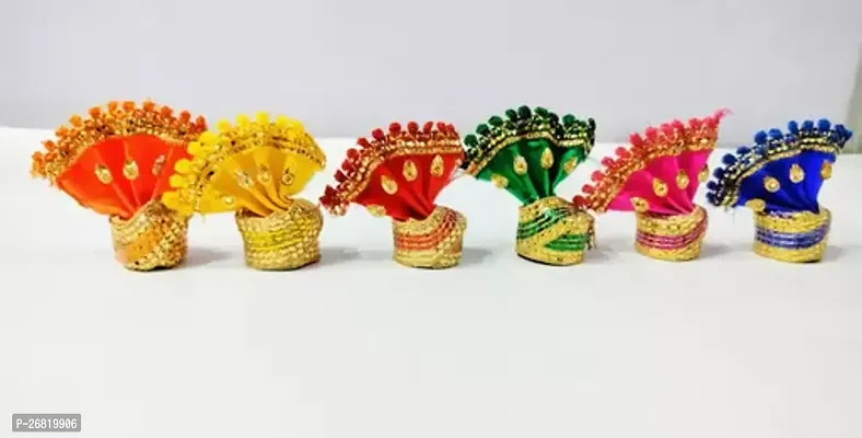 Laddu Gopal Kanha Ji Flower Stone Net Silk Pagdi Set Of 6-thumb0