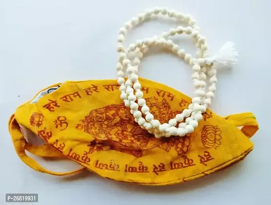 Original 108 White Beads Tulsi Jaap Mala For Mantra Japa Wood Chain With Jholi