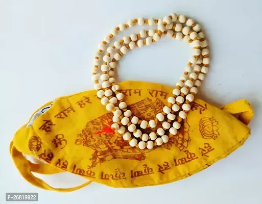 Original 108 White Beads Tulsi Jaap Mala For Mantra Japa Wood Chain And Jholi