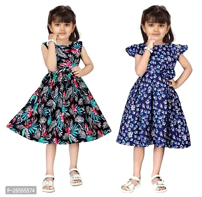 Classic Printed Dress for Kids Girls, Pack of 2