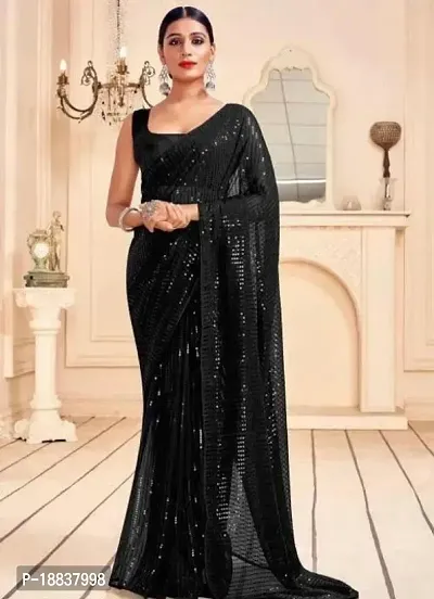 Classic Chiffon Sequined Saree with Blouse piece-thumb0