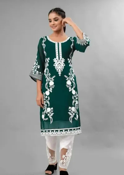 Georgette Embroidery Kurta With Bottom Set