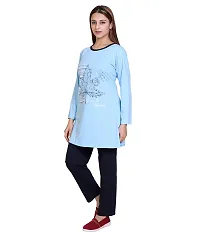 Women Full Sleeve Round Neck Printed Cotton Night Suit Set-thumb1