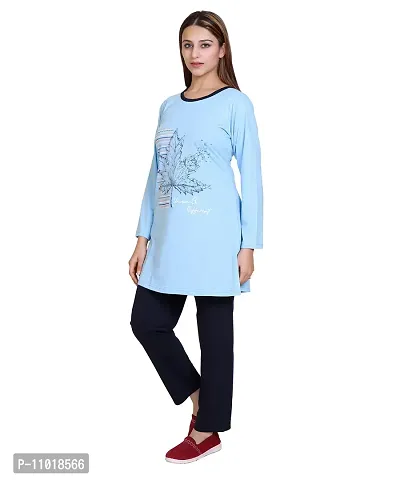 Women Full Sleeve Round Neck Printed Cotton Night Suit Set-thumb2