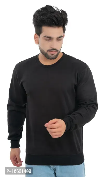 Winter Casual Wear Full Sleeve Round Neck Cotton Blend Solid Sweatshirt For Mens
