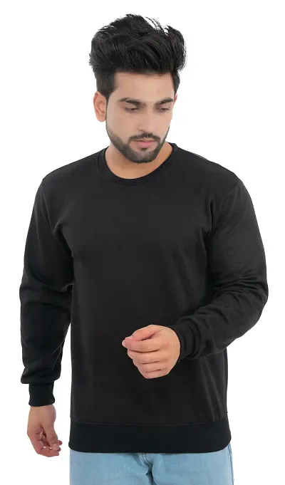 Solid Cotton Blend Round Neck Sweatshirt