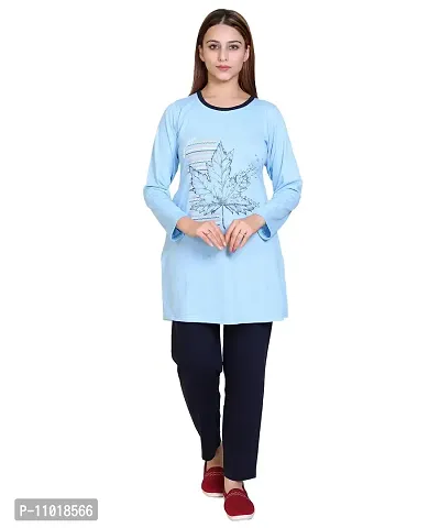 Women Full Sleeve Round Neck Printed Cotton Night Suit Set-thumb0