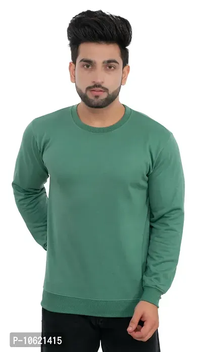 Winter Casual Wear Full Sleeve Round Neck Cotton Blend Solid Sweatshirt For Mens
