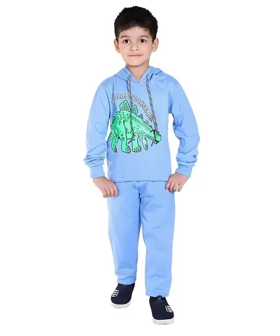 ZILVEE Winter Casual Wear Full Sleeve Cotton Blend Hooded Printed Tracksuit For Kids