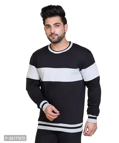 Bliss Bell Winter Casual Wear Cotton Blend Striped Round Neck Sweatshirt for Mens-thumb3