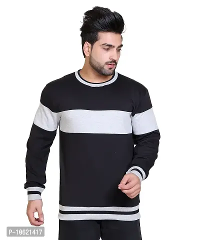 Winter Casual Wear Cotton Blend Striped Round Neck Sweatshirt For Mens-thumb2
