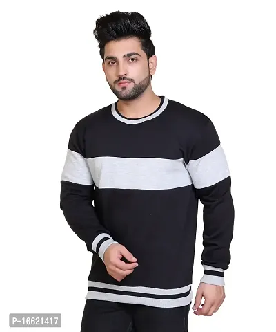 Winter Casual Wear Cotton Blend Striped Round Neck Sweatshirt For Mens-thumb3