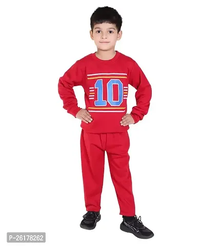 ZILVEE Winter Casual Wear Full Sleeve Cotton Blend Round Neck Printed Tracksuit For Kids-MEHROON